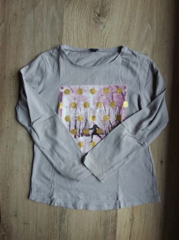 Tee-shirt gris et doré neige 8 ans manches longues