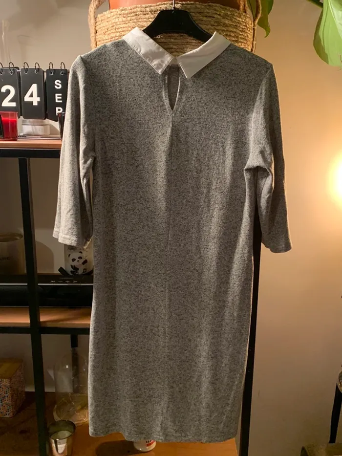 Robe col chemise gris mouliné - photo numéro 2