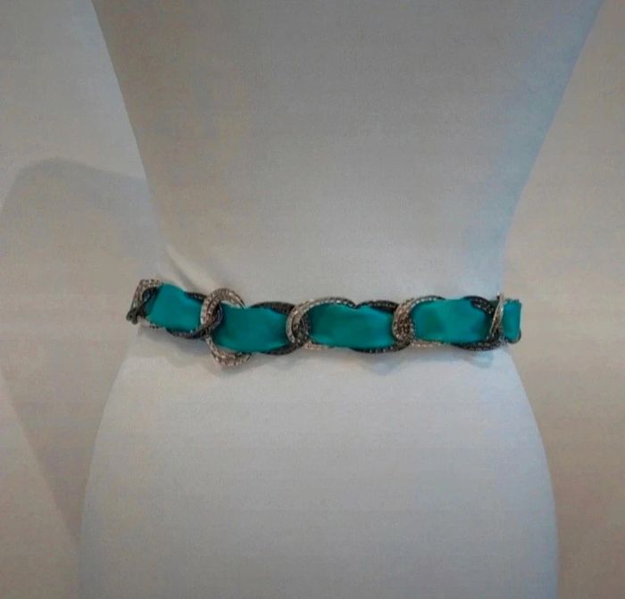 Ceinture avec fleur en cuir et chainette ajustable - photo numéro 5