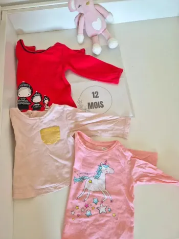 3 t-shirt manches longues 12 mois fille