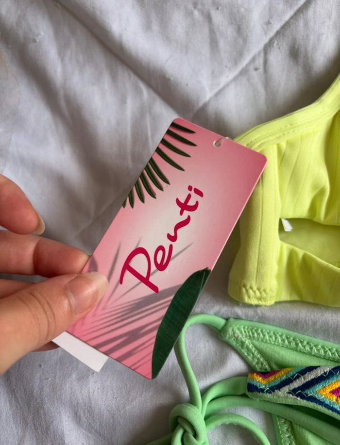 Ensemble set 2 maillots de bain bikini jaune fluo croisé vert taille XS/34 neuf - photo numéro 2