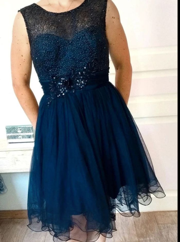 Robe  de  soirée  marine  strass  sequins  -  Ashwi  -  M  = S  actuel -  Comme  Neuve