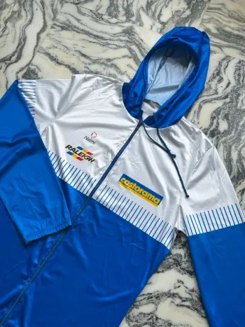 Veste survêtement cycliste vintage bleu blanc et jaune taille L