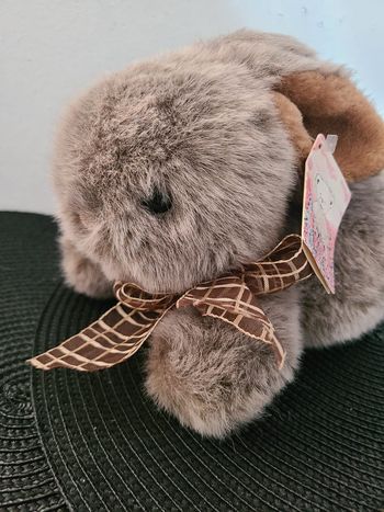 Peluche lapin gris marron oreilles baissées