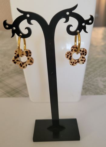 BOUCLES D'OREILLES ANNEAUX PAMPILLES FLEURS LEOPARD ! NEUF ! ( modele 2)
