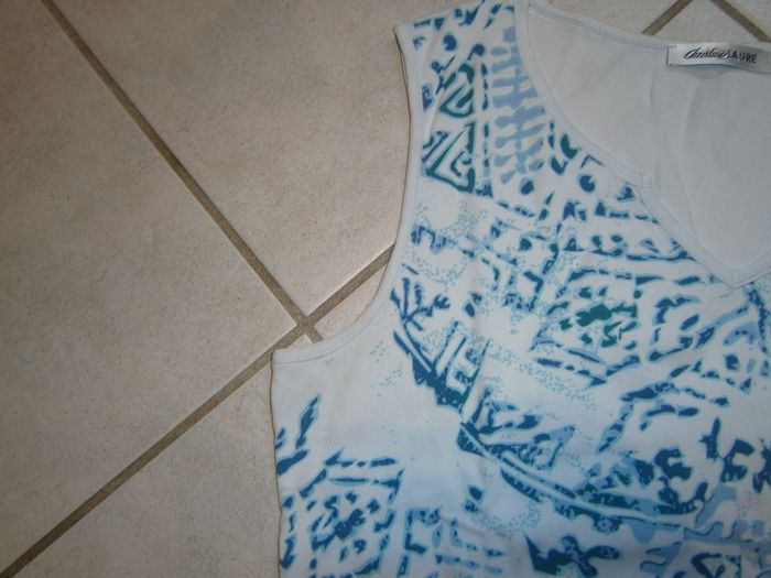 Débardeur blanc à motifs bleu CHRISTINE LAURE Taille 2/38 - photo numéro 3
