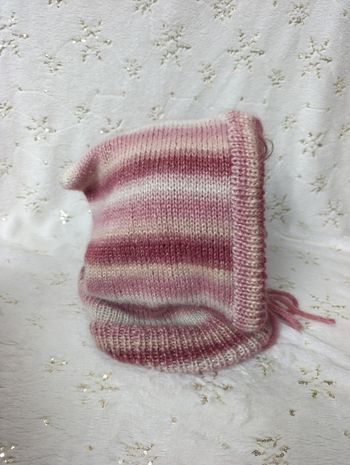 Cagoule femme hood Balaclava dégradé vieux rose irisée neuf fait main