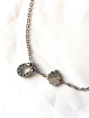 Collier Pendentif Fer Cheval Trèfle 4 Feuilles Chance Bijou Argenté Fantaisie Hommes Femmes