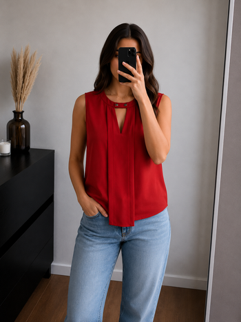 Blouse sans manches rouge Zara
