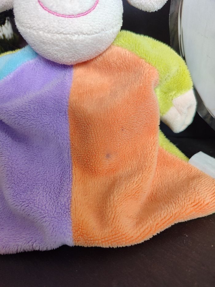 doudou plat chien Eddy toys Zeeman grelot violet orange vert beige marron bleu - photo numéro 3