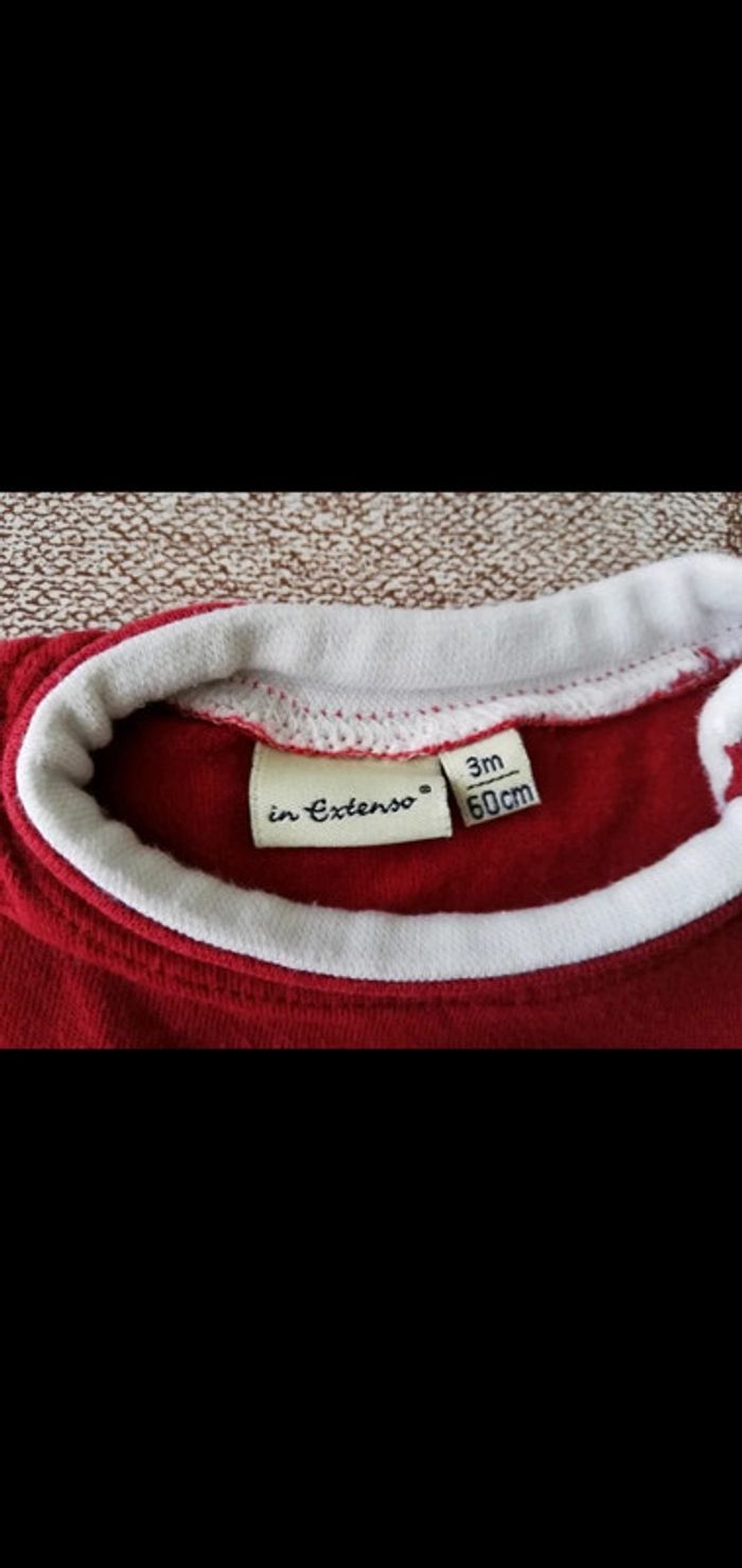 Tee shirt 3 mois rouge manches courtes in extenso - photo numéro 2