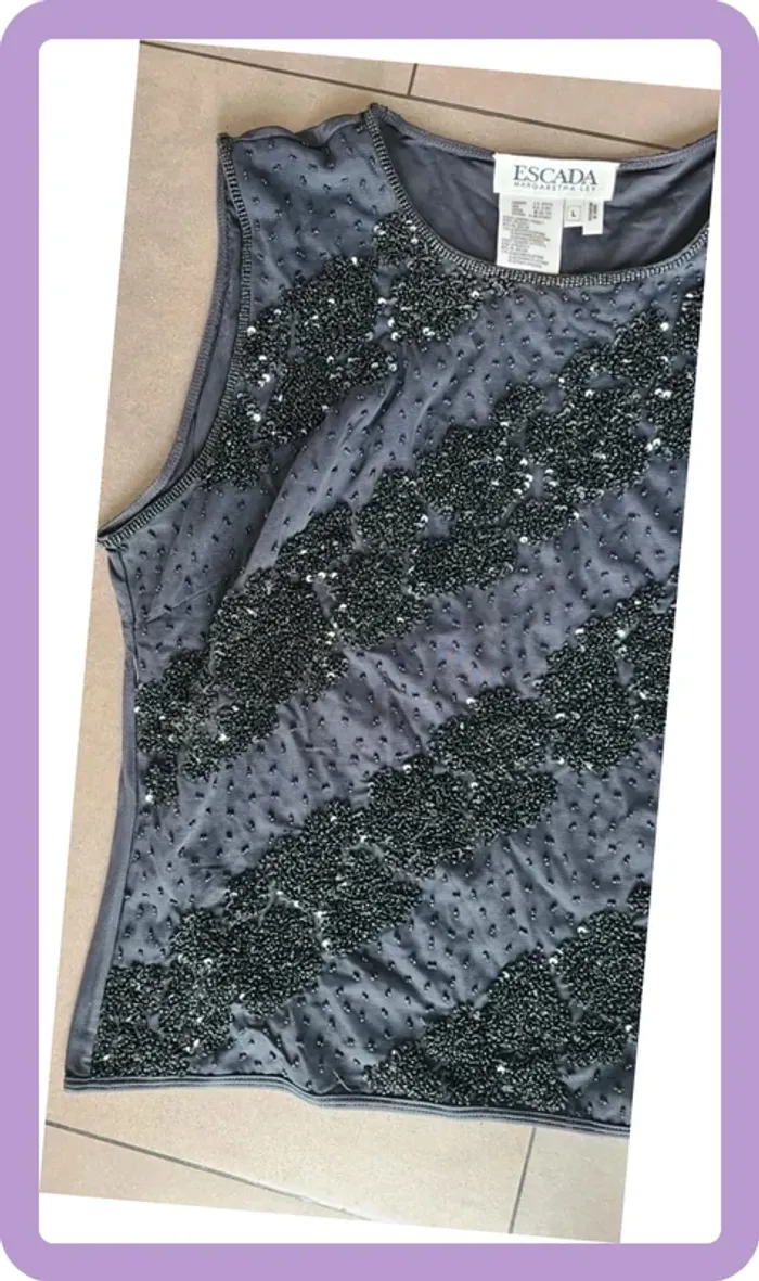 Top strass et perles Escada noir L - photo numéro 3