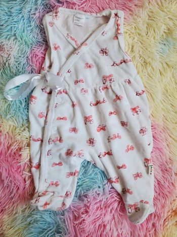 🌴 Pyjama velours à nouer motif noeud rose taille 1 mois bébé fille
