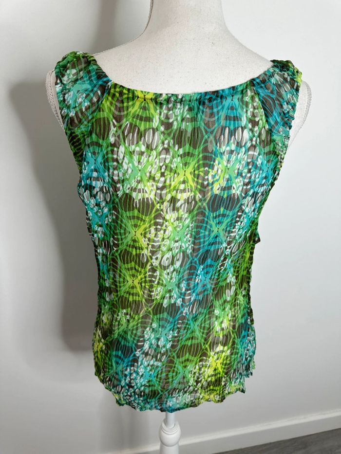 Blouse bariolée à volants verte et bleue Patrice Bréal T40 L - photo numéro 5