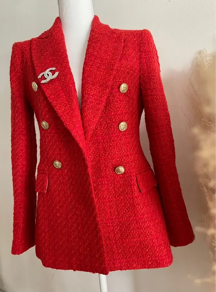 Zara Veste blazer tailleur tweed à boutonnage croisé taille XS - photo numéro 3
