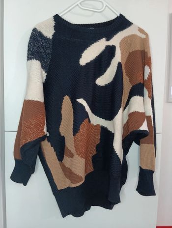 Pull vintage motifs géométriques noir , marron , laine mélangée