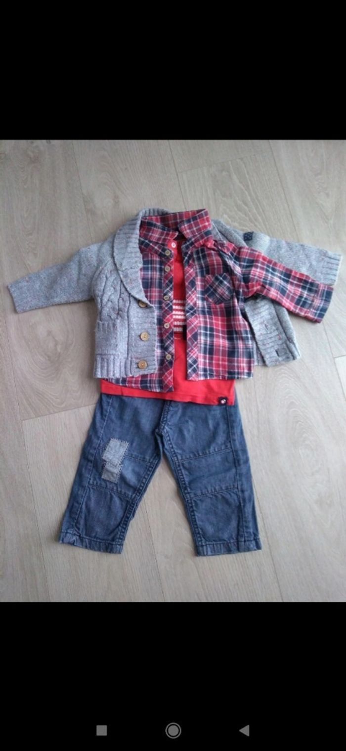 Ensemble 4 pièces gilet jean chemise tee shirt TAO 6 mois