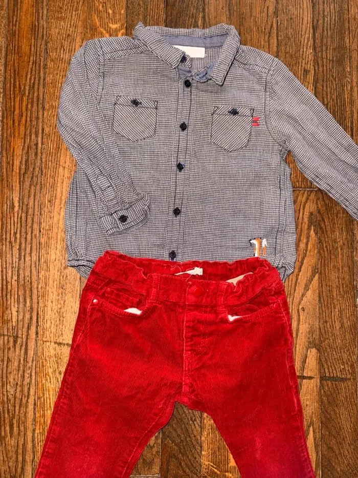 Chemise cadet Rousselle et pantalon velour Bout’chou  18 mois - photo numéro 2