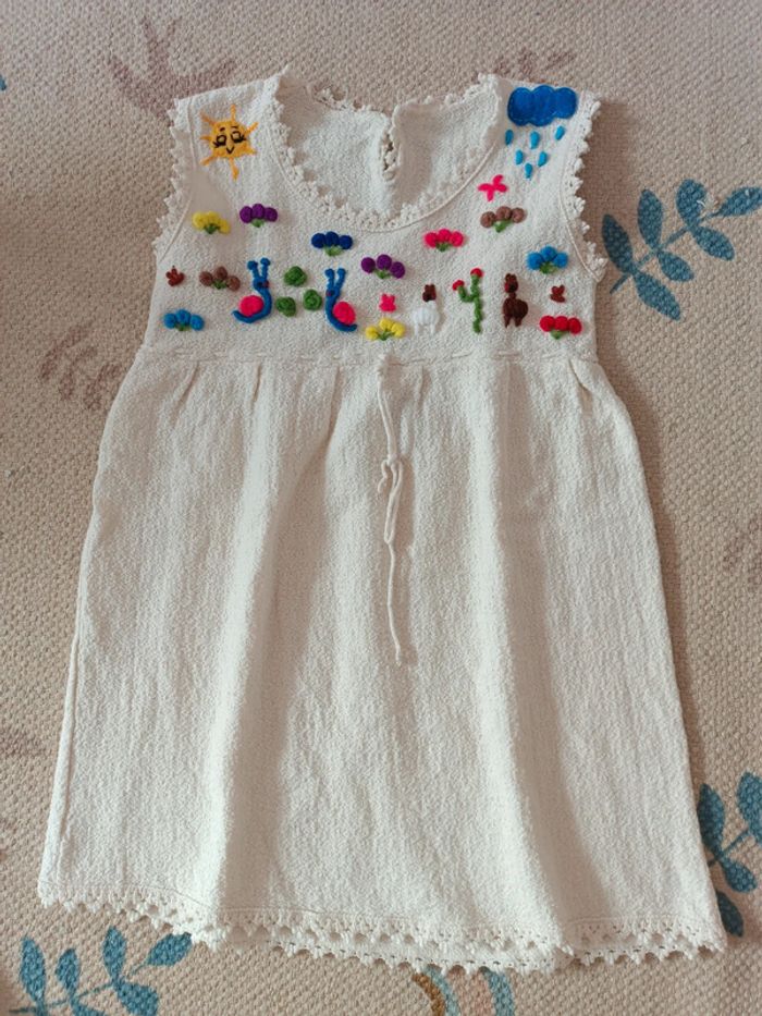 Robe courte crème 5 ans peru péruvienne peruana coton 100% perú péruvienne peruana