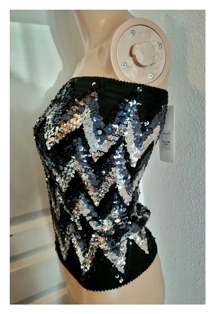 Top à sequins noir et argent Sweewë neuf - photo numéro 2