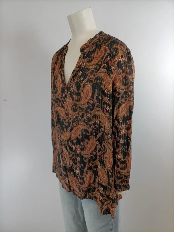 Blouse Maison 123 - Manches Longues - Motif cachemire paisley, doré - T 42 - Marron et noir A287 - photo numéro 2