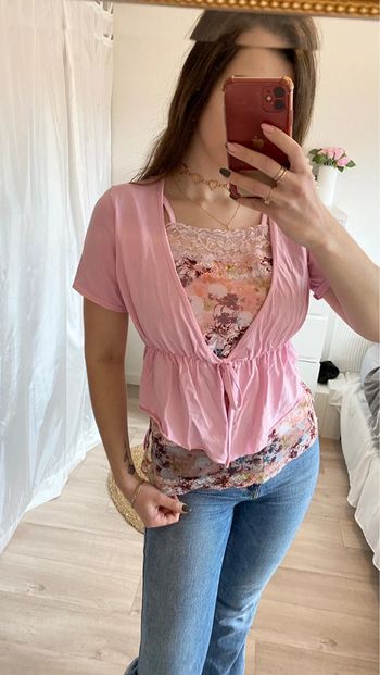 Top rose débardeur gilet intégré Y2k