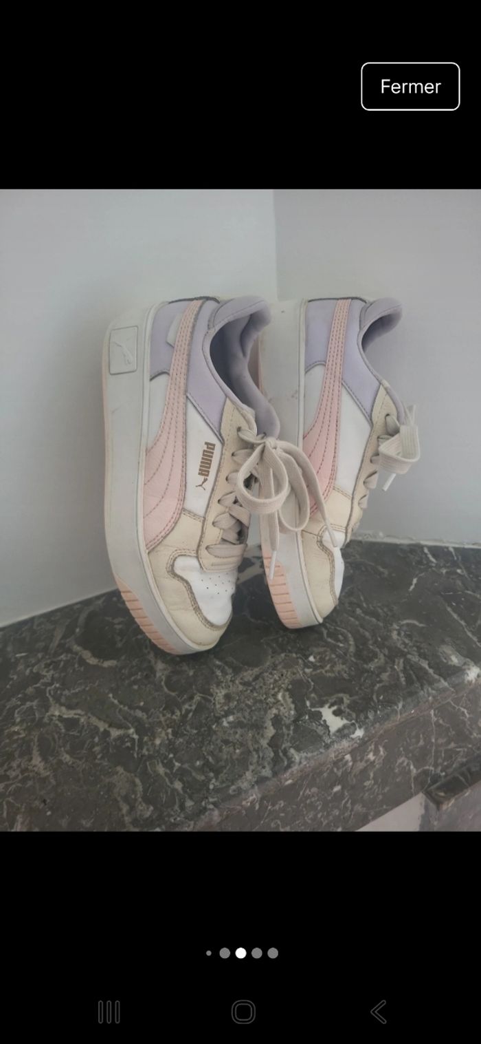 Basket Puma beige blanche rose et violet taille 36 - photo numéro 8