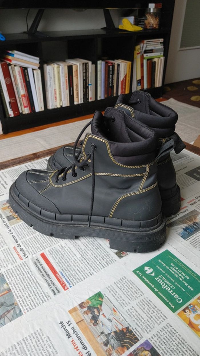 Grosse botte type Randonnée motard en caoutchouc imperméable surpiqûres crantée plateforme - photo numéro 5
