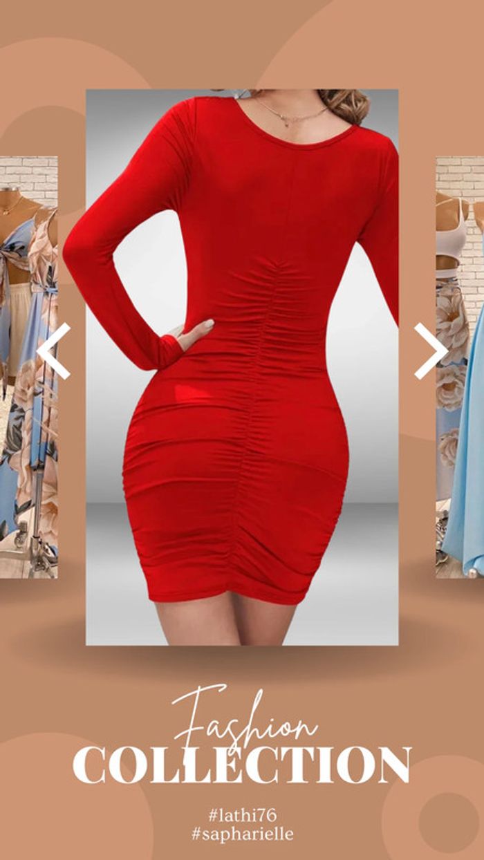 Robe rouge sexy et moulante froncée au dos - photo numéro 3