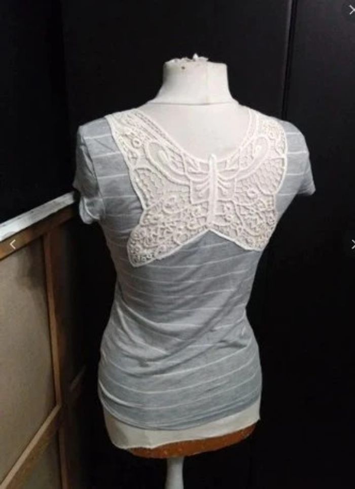 T shirt gris marinière dentelles t s 36 only