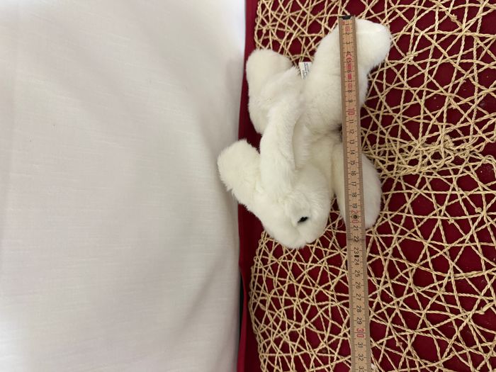 DOUDOU PELUCHE GIPSY LAPIN blanc nez rose allongé sur le ventre 20cm - photo numéro 2