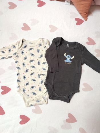 Lot de 2 bodies manches longues - Mixte - Stitch - 3 mois - Bon état - Disney