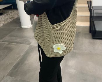 Sac de plage avec fleur / beige / blanc / jaune / neuf sans étiquette