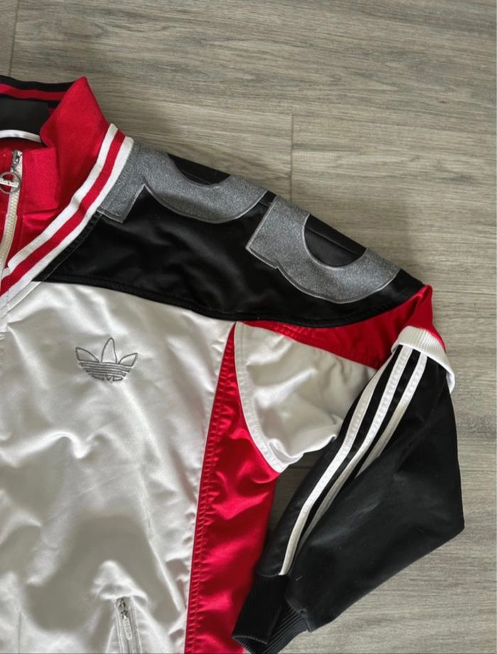 Veste zip satinée blanc gris noir rouge Adidas Vintage TXXL - photo numéro 4