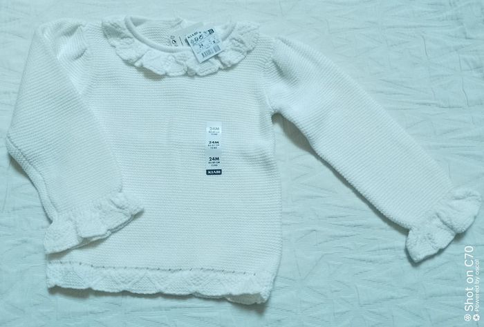 Kiabi pull maille blanc col 24 mois