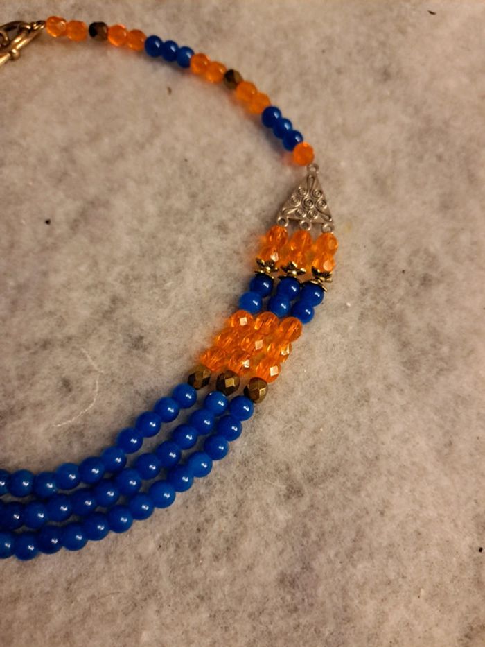 Collier chic multi rang orange et bleu - photo numéro 6