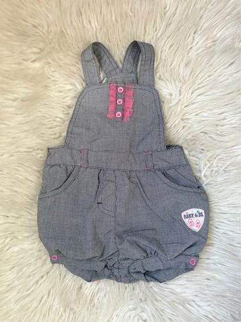 Fille 👧🏻 Salopette short noir/blanc pieds poule et rose - orchestra 6 mois