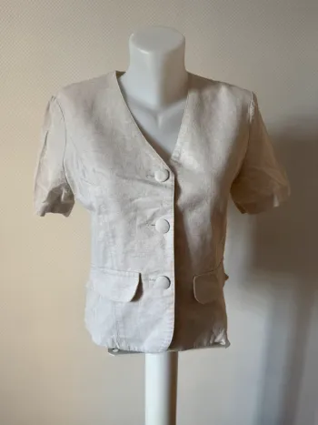 Chemisier vintage beige en lin en très bon état taille 38