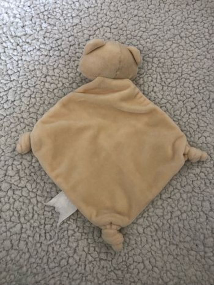 Doudou plat ours jaune beige rayé Tom Et Kiddy - photo numéro 2