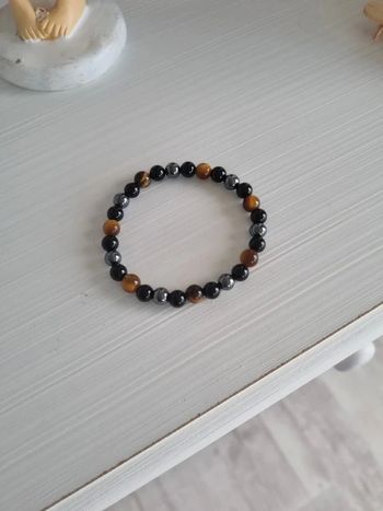 Bracelet "protection triple" en Hématite, Œil de tigre, obsidienne