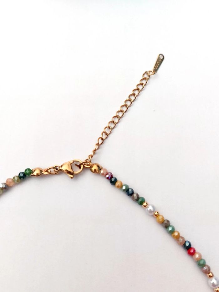 Collier en perles multicolore - cœur blanc nacré - inspiration zag 🌊 - photo numéro 4