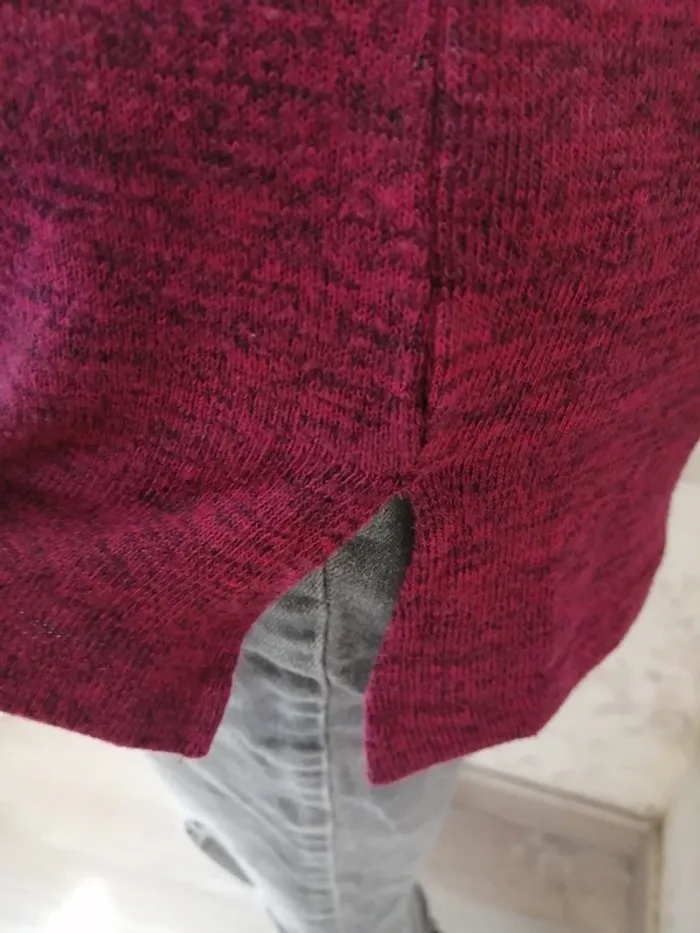 Pull shine bordeaux et noir à message avec col montant / mim / (M) - photo numéro 7
