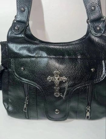 Sac noir goth Y2K croix argentée – Style punk américain tendance, grand format chic et original