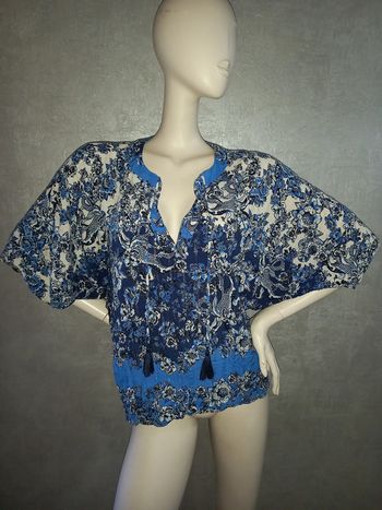 blouse manche mi longue bleu à rayure argenté desigual taille 40/42