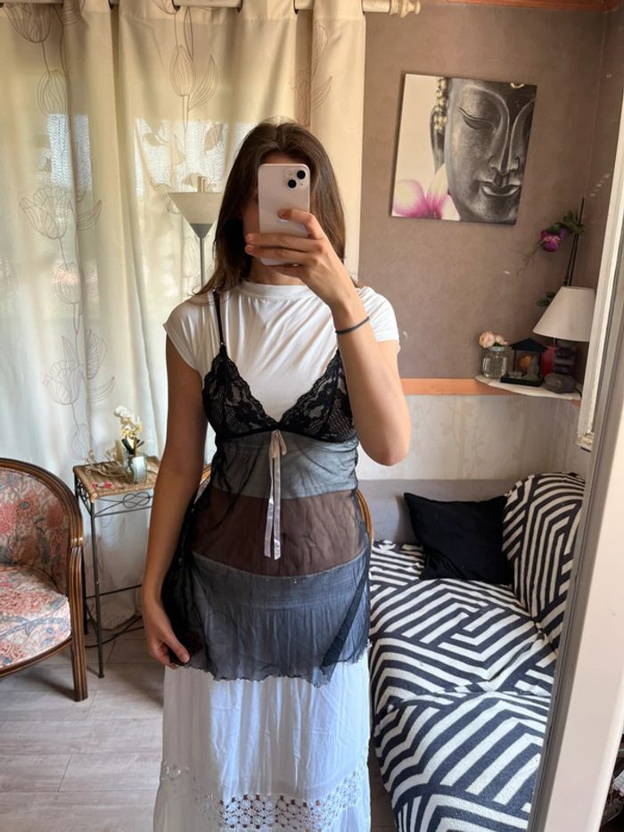 Top corset gothic bohème champêtre y2k 2000yer country dentelle noeud vintage - photo numéro 2