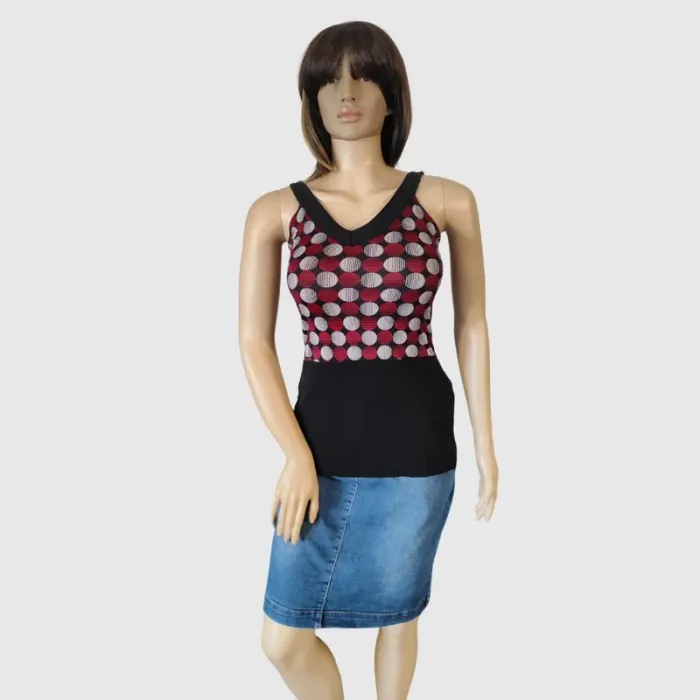 Débardeur Noir et Rouge Imprimé, Taille M - Style Graphique et Original ! - photo numéro 2