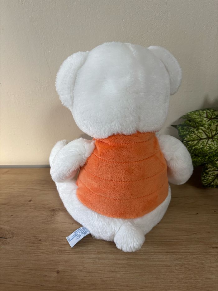 Doudou peluche ours blanc gilet orange gipsy - photo numéro 3