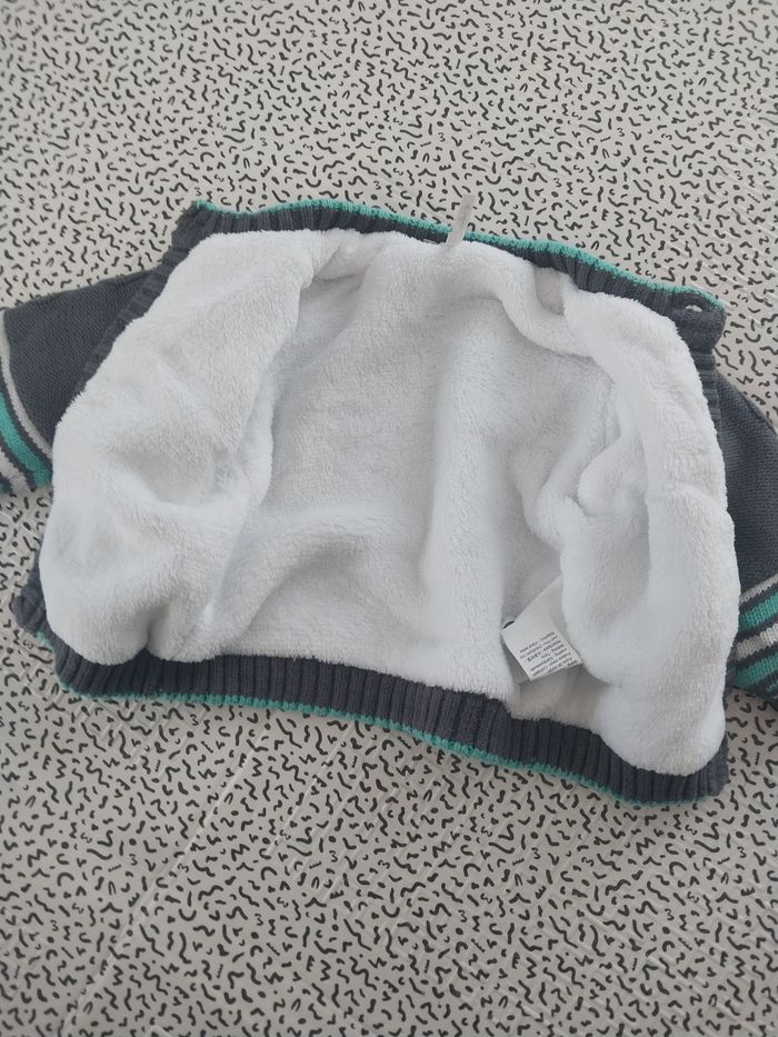 Gilet bébé 3 mois 60 cm gris doublé polaire chaud coton laine comme neuf - photo numéro 4