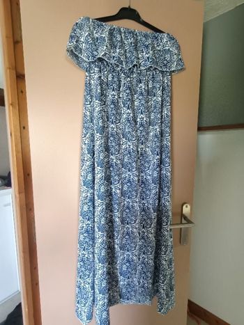 Robe longue sans manche motif bleu et blanc