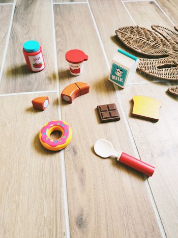 🥐Dinette goûter avec divers aliments confiture, croissant à scratch.. en bois
